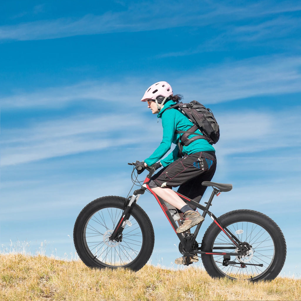 Fat Tire Mountain Bike 21 Speeds High Carbon Steel Red Black M157512