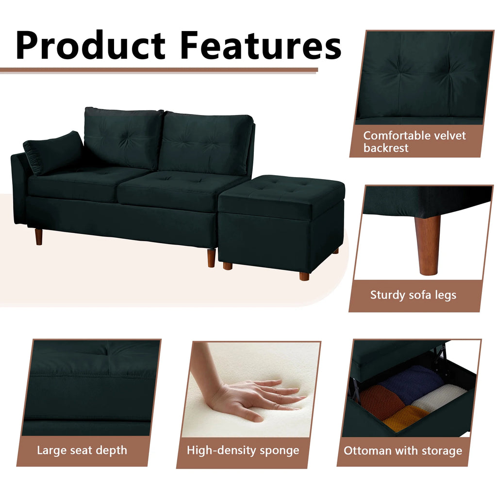 Velvet 2-3 Seat Sectional Sofa with Storage Ottoman M48714