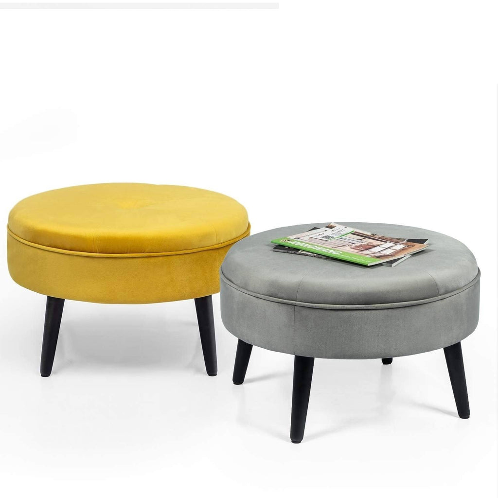 Yellow Round Tufted Fabric Ottoman P5493