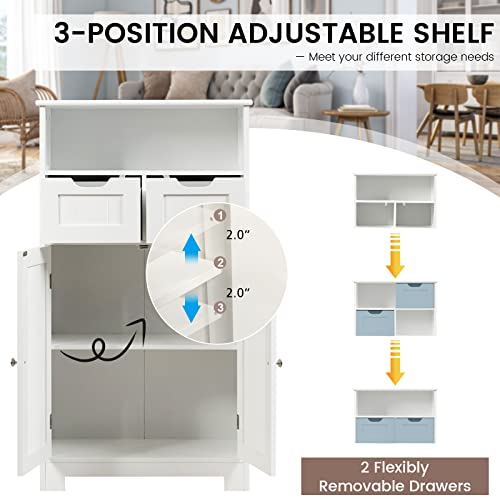 Black Bathroom Floor Cabinet with 2 Removable Drawers, 2 Doors & Adjustable Shelf A5545