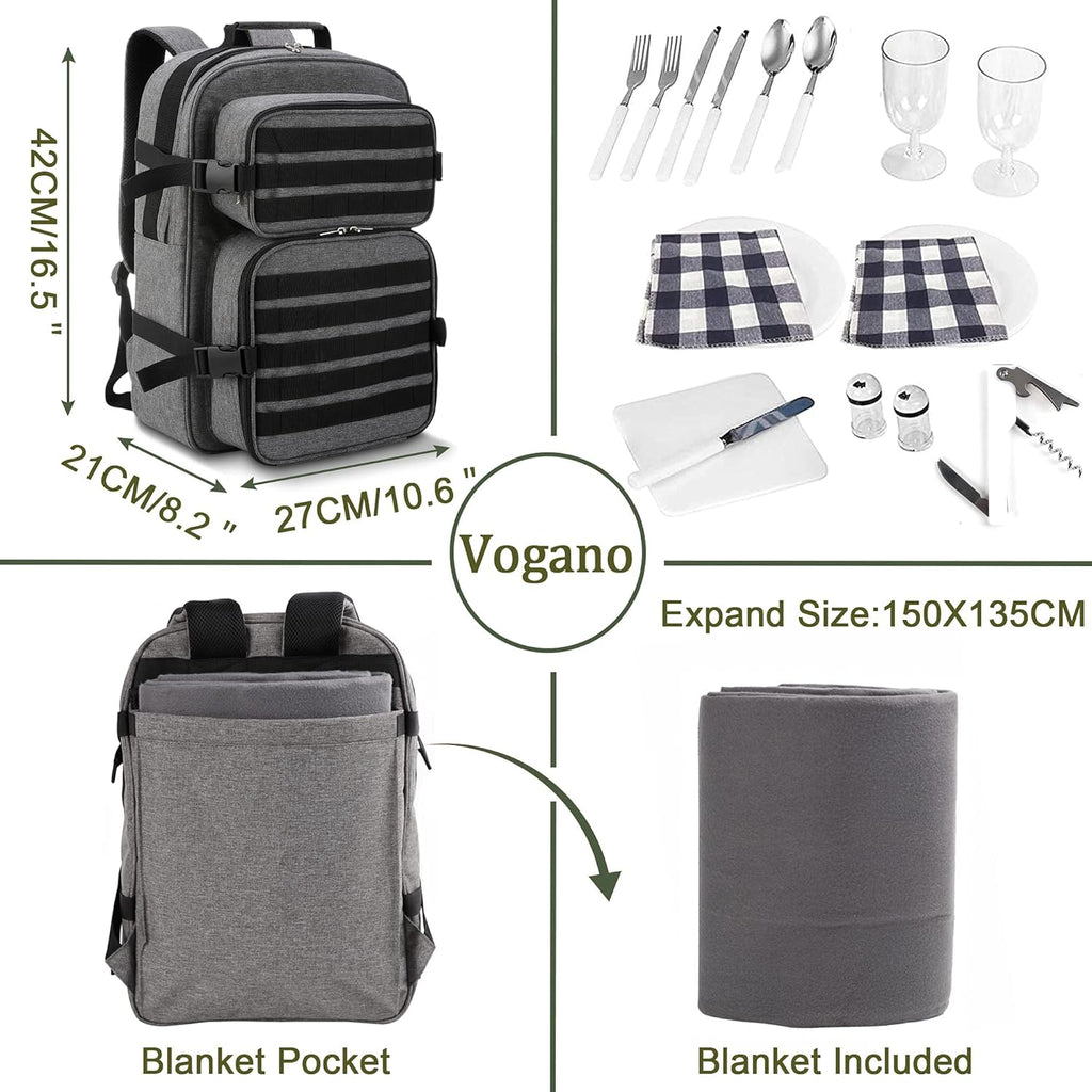 Picnic Backpack Cooler Bag for 2 Person Set with Insulated Compartment, Fleece Blanket, Cutlery Set N422