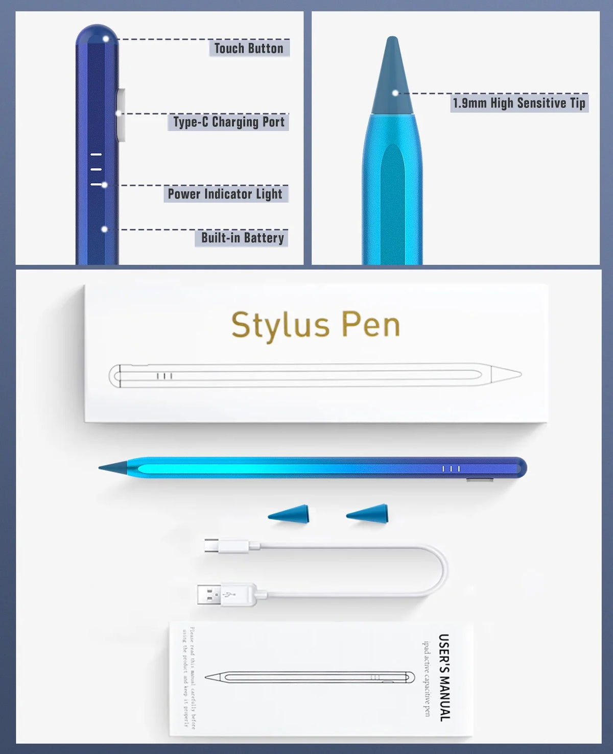 Gradient Blue Magnetic Stylus Pen for iPad T6368