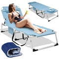 Adjustable 5-Position Folding Chaise Lounge Chair with Mattress and Pillow V467120