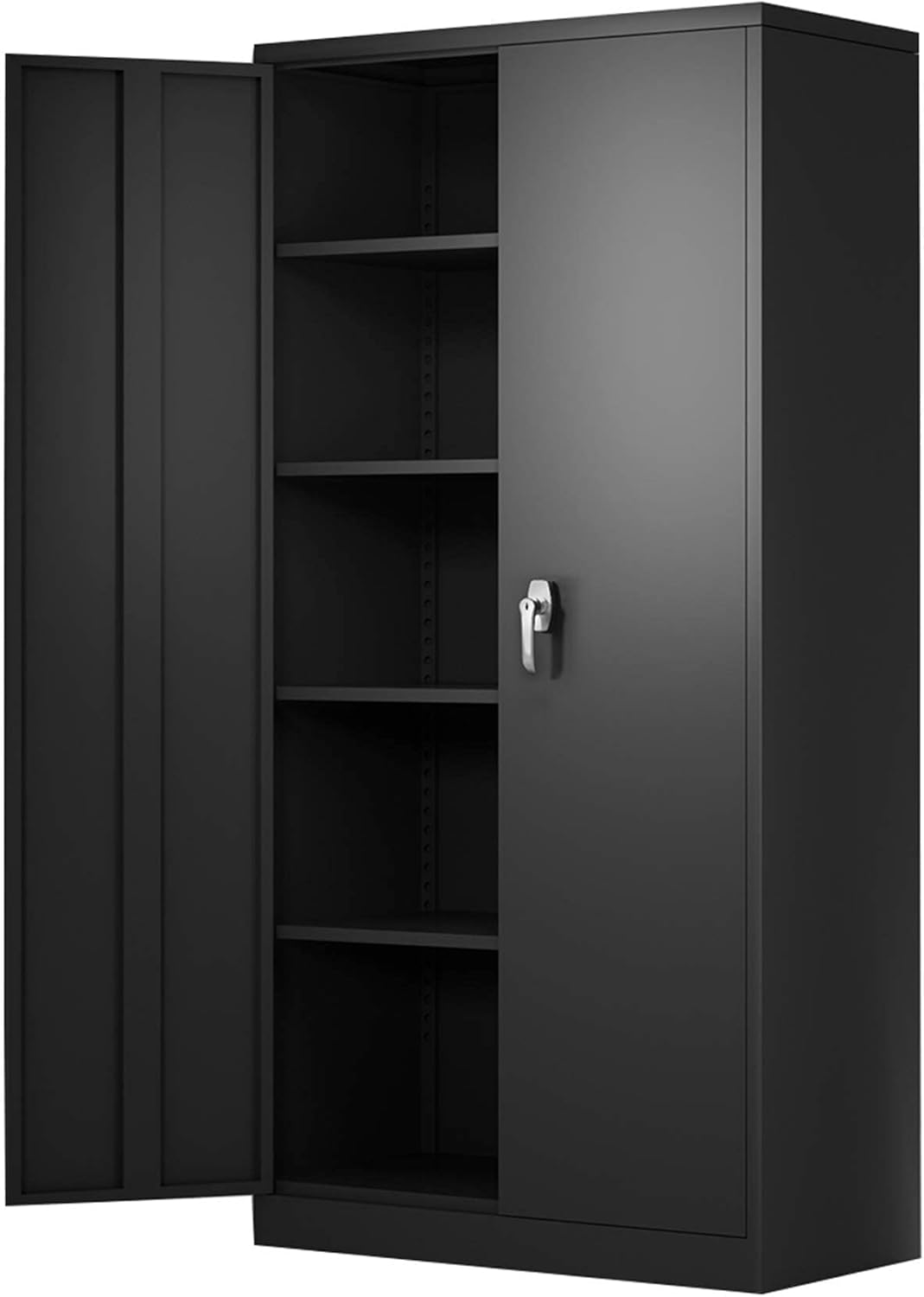 Black Metal Storage Cabinet with 4 Adjustable Shelves W5035