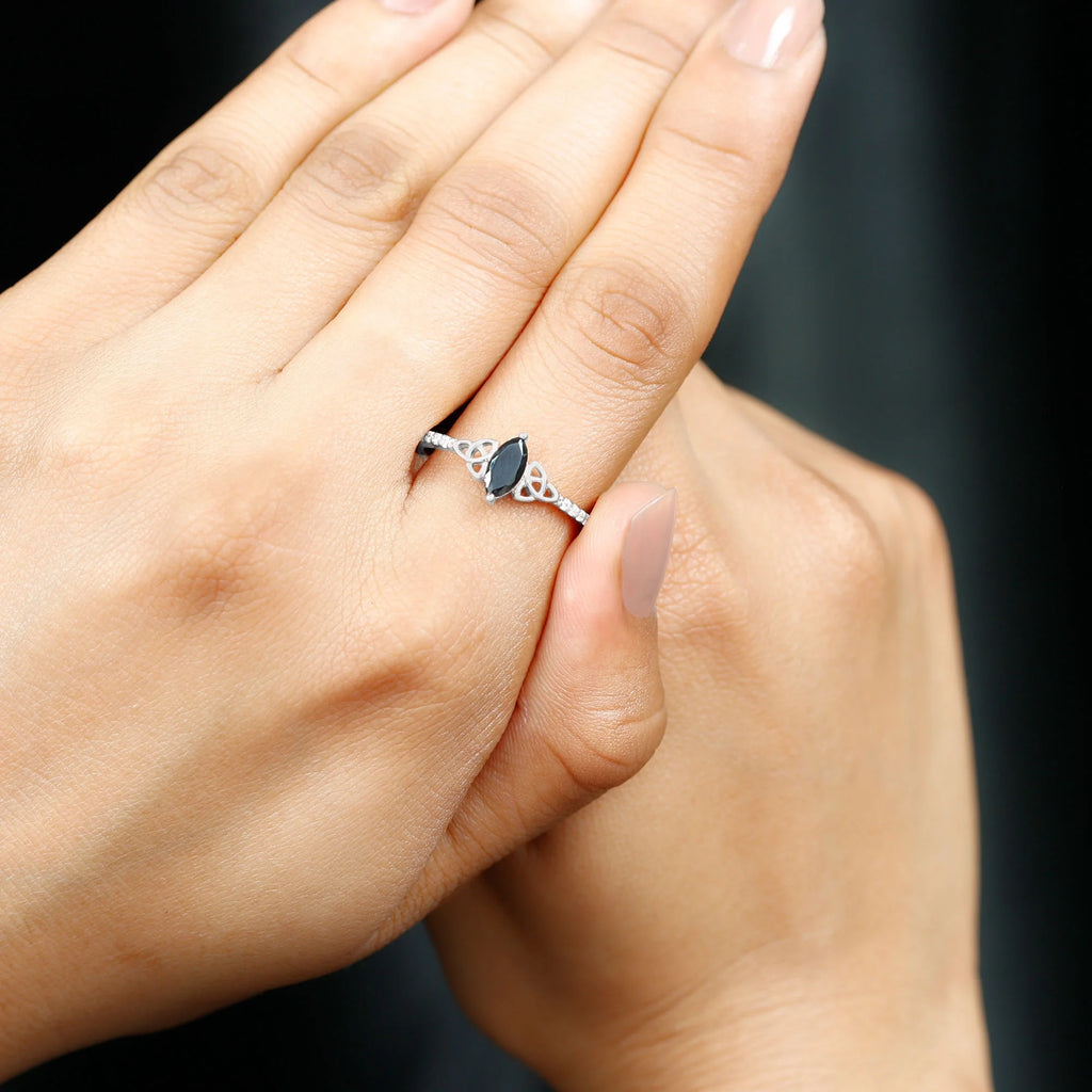 Black Diamond Solitaire Celtic Knot Ring, 925 Sterling Silver, US 4.00 L5619