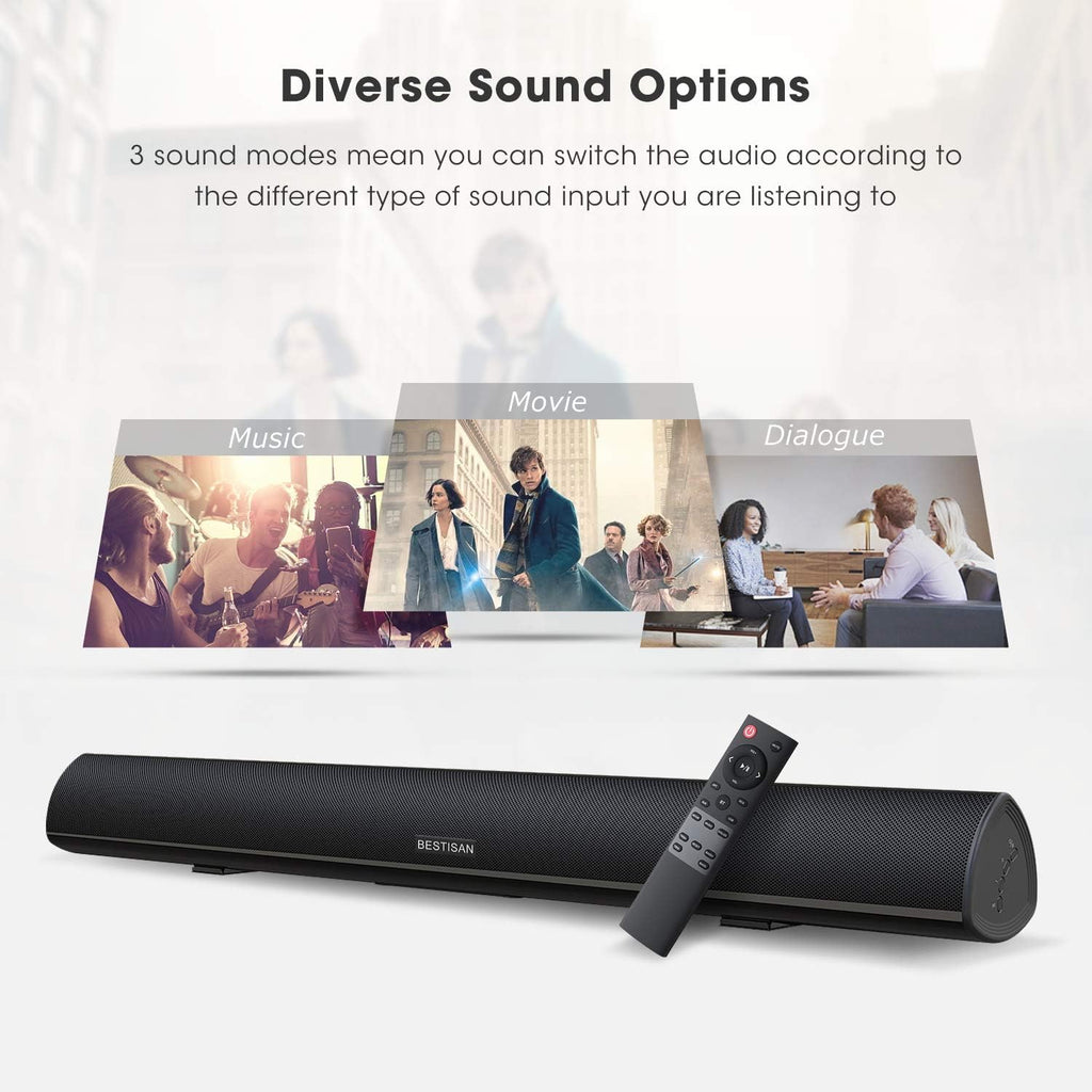 Sound Bar with Bluetooth 5.0, 40 Inch, 6 Drivers, 105dB, Wall Mountable A93333