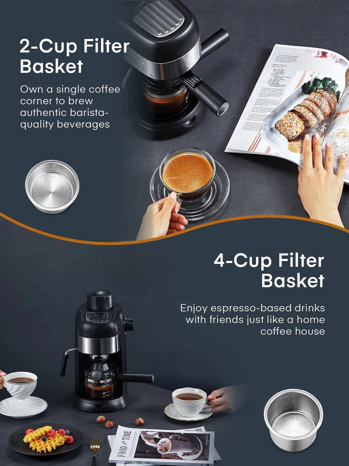 Black 3.5 Bar 4 Cup Steam Espresso Machine with Milk Frother P580
