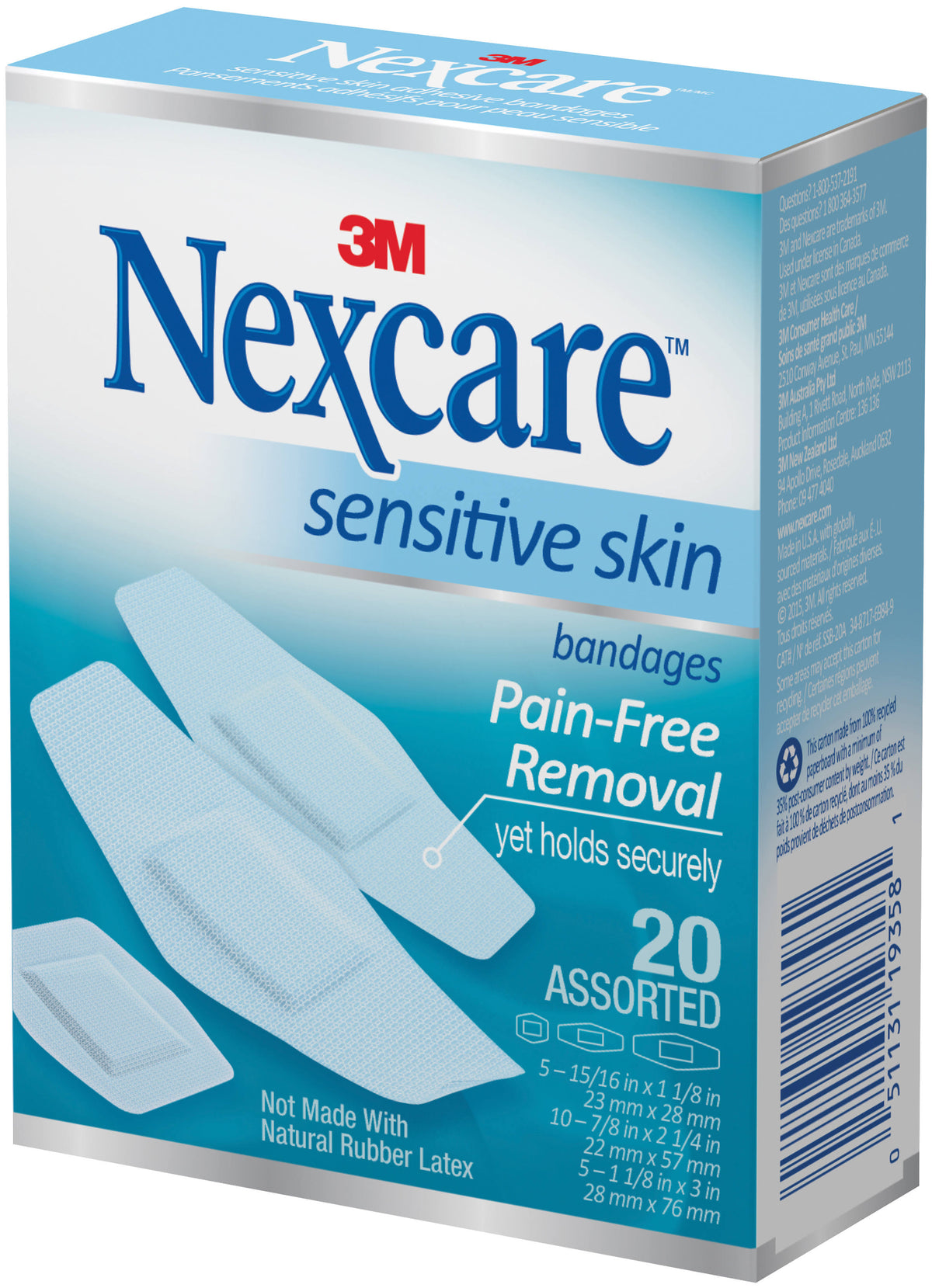 Sensitive Skin Bandages 20/Pkg Assorted Sizes O1764
