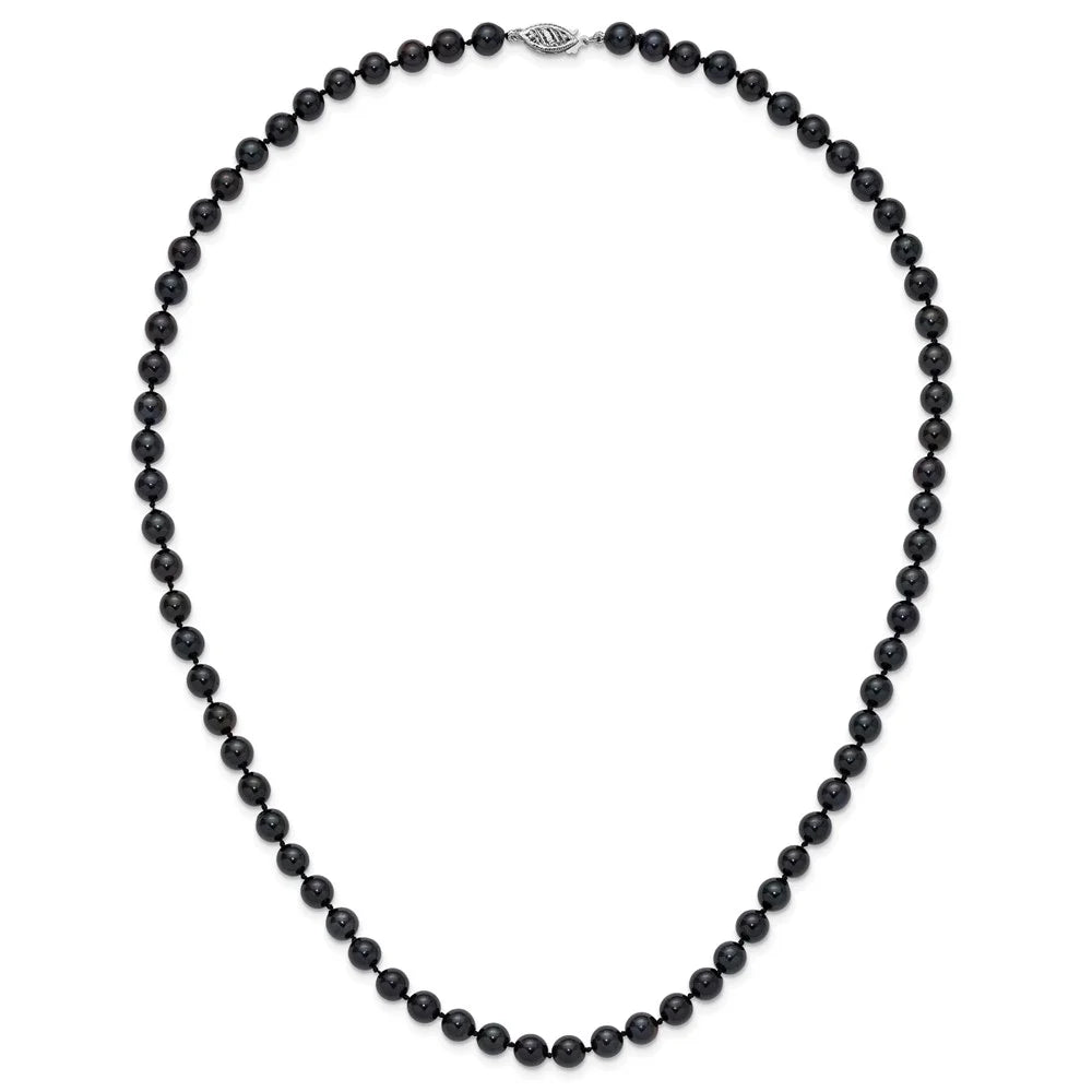 14k White Gold 6-7mm Round Black Akoya Cultured Pearl Necklace H429