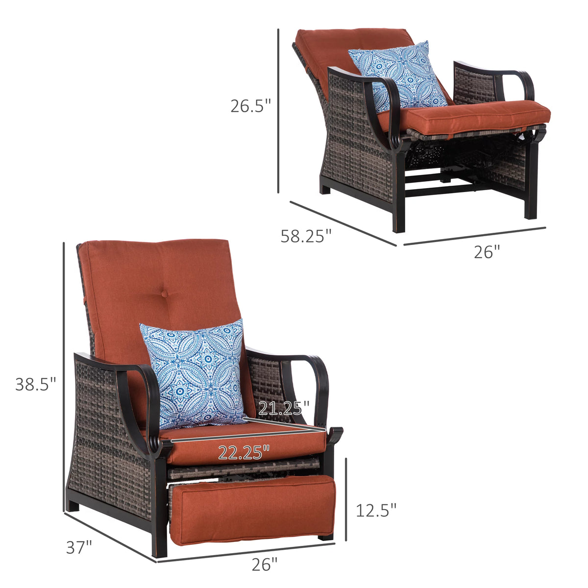 Outdoor Recliner Chair PE Wicker E57655