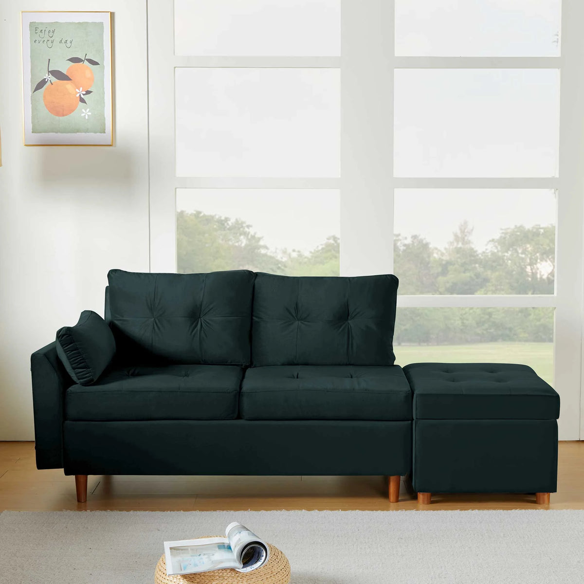 Velvet 2-3 Seat Sectional Sofa with Storage Ottoman M48714