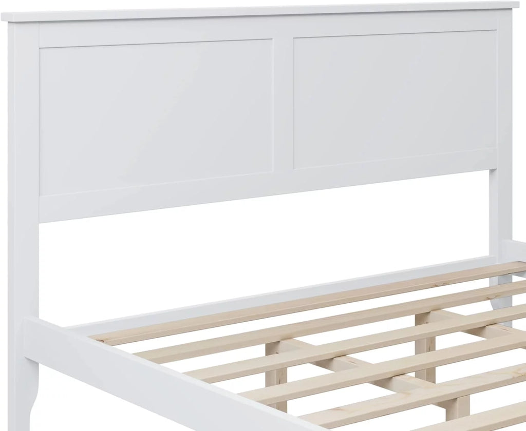 White Queen Size Platform Bed with Headboard D8691