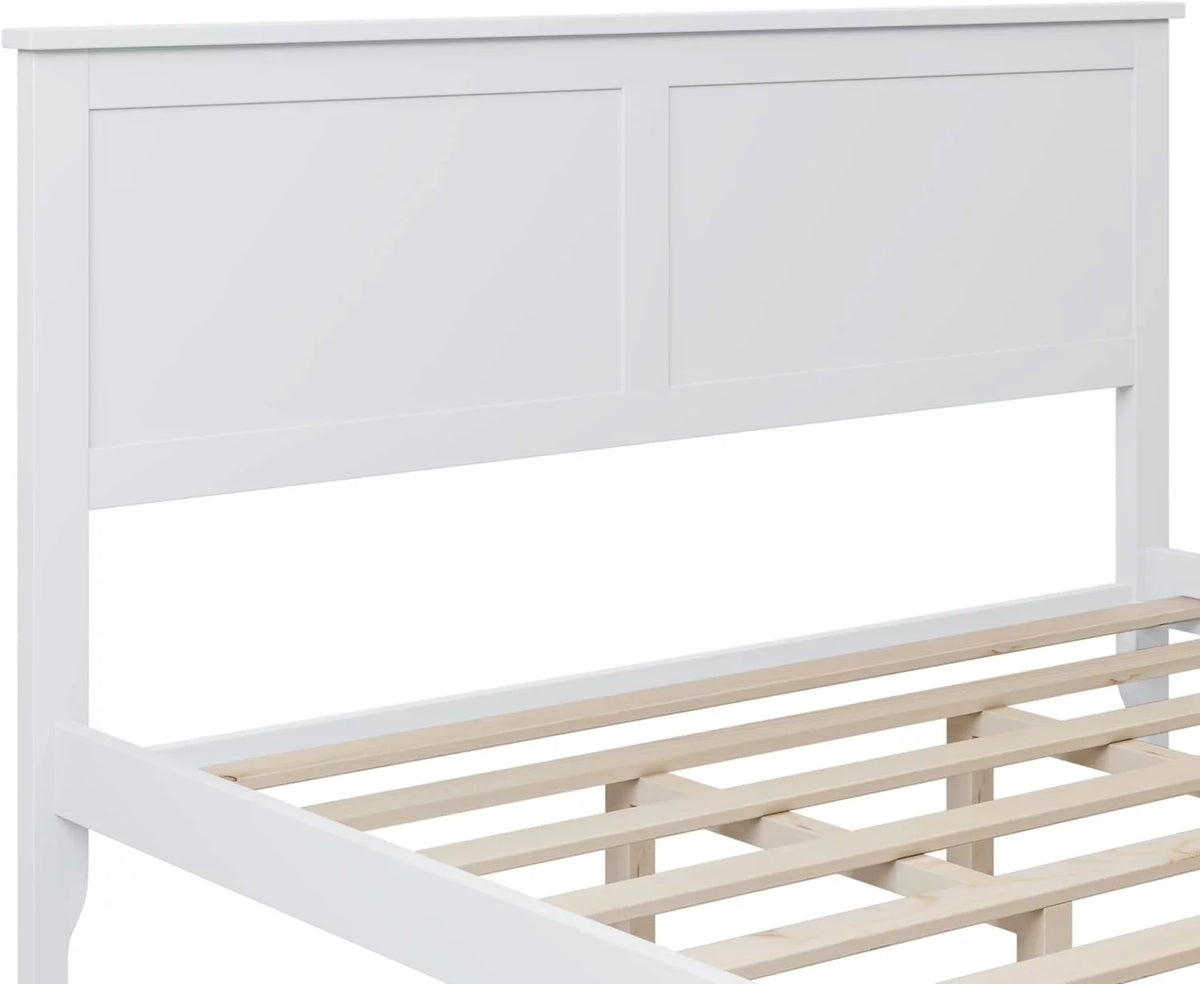 White Queen Size Platform Bed with Headboard D8691
