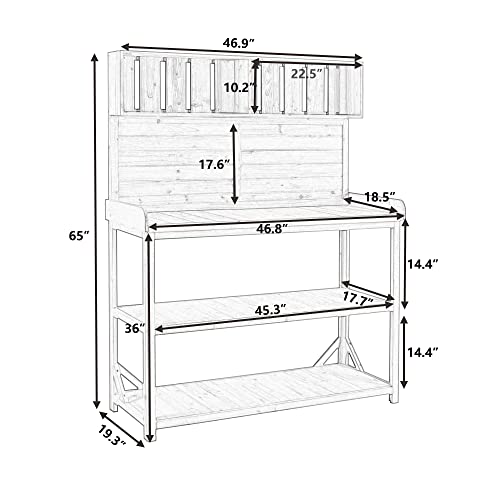 Green Wooden Potting Bench Table with Storage Shelves U86251