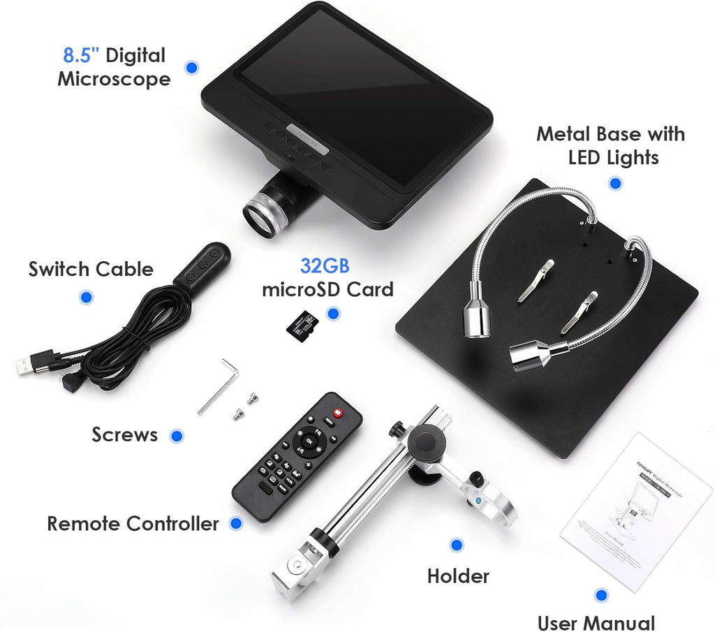 8.5'' Digital Microscope 50X-1300X UHD Video Microscope with 12MP Camera Sensor V101216
