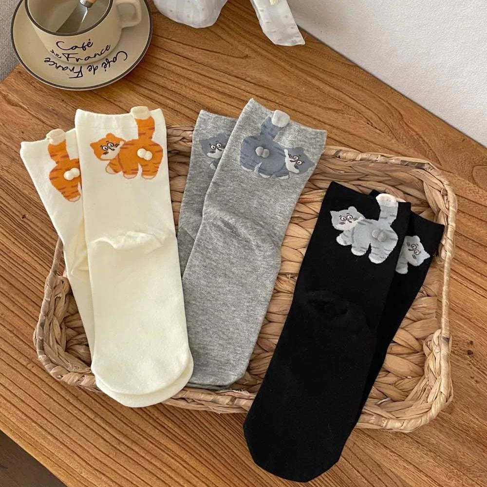 Cute Cat Cotton Socks with Pom Poms X44445