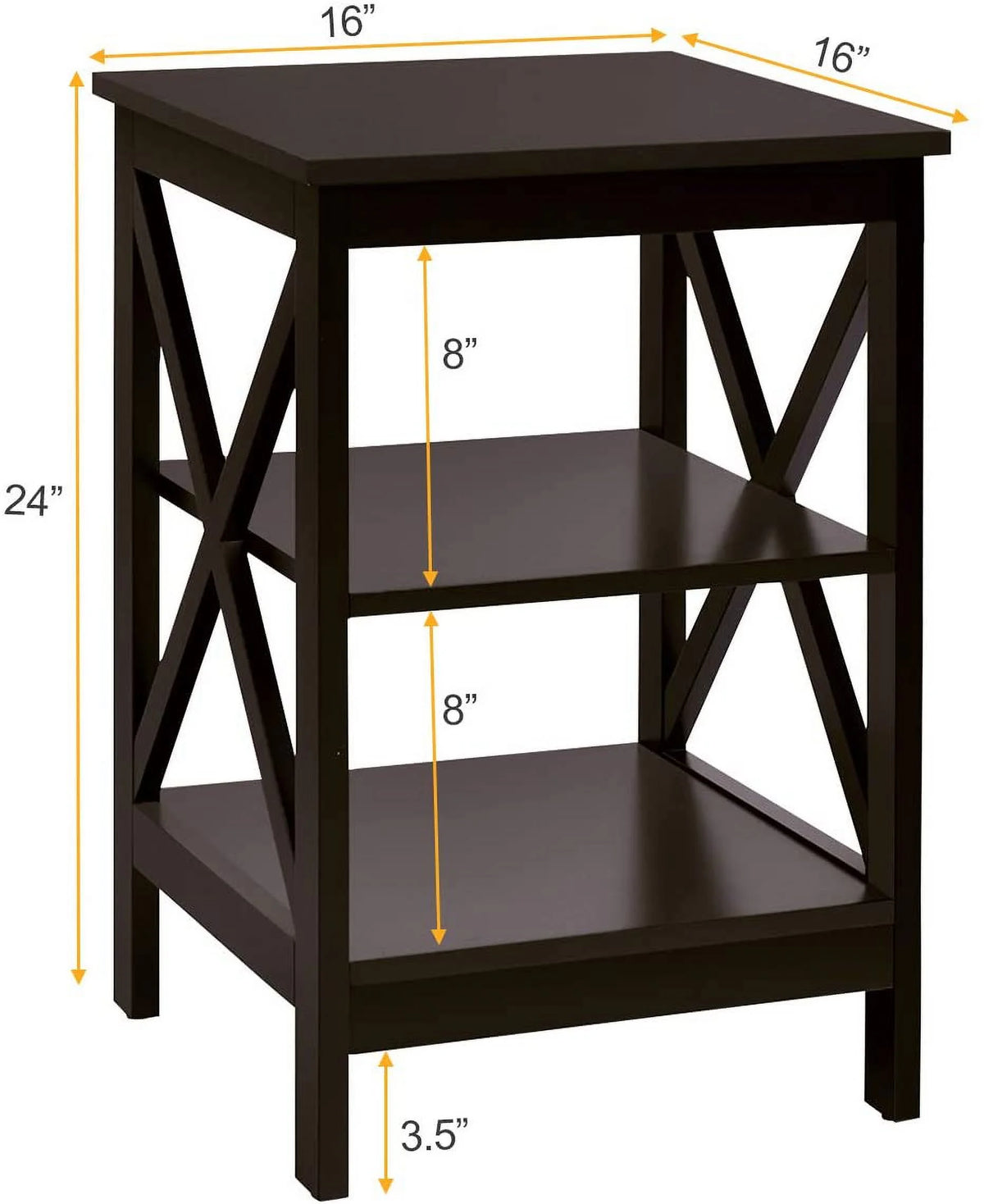 3-Tier Nightstand Set of 2 Wooden Side Table with Storage Shelf Y109