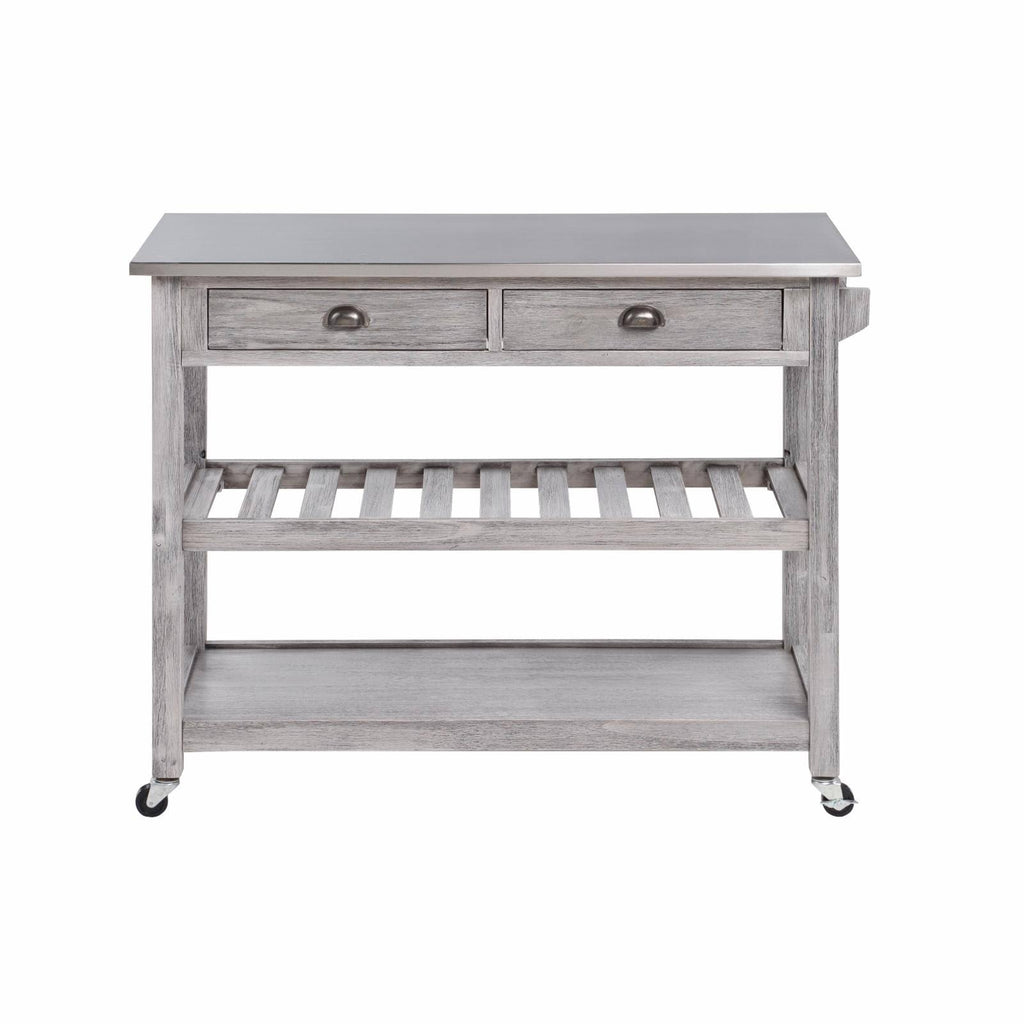 Storm Gray Wire-Brush Kitchen Cart with Stainless Steel Top U761