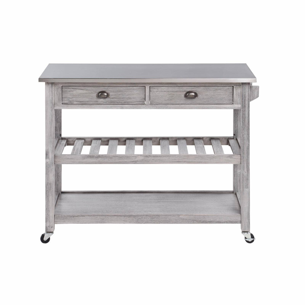 Storm Gray Wire-Brush Kitchen Cart with Stainless Steel Top U761
