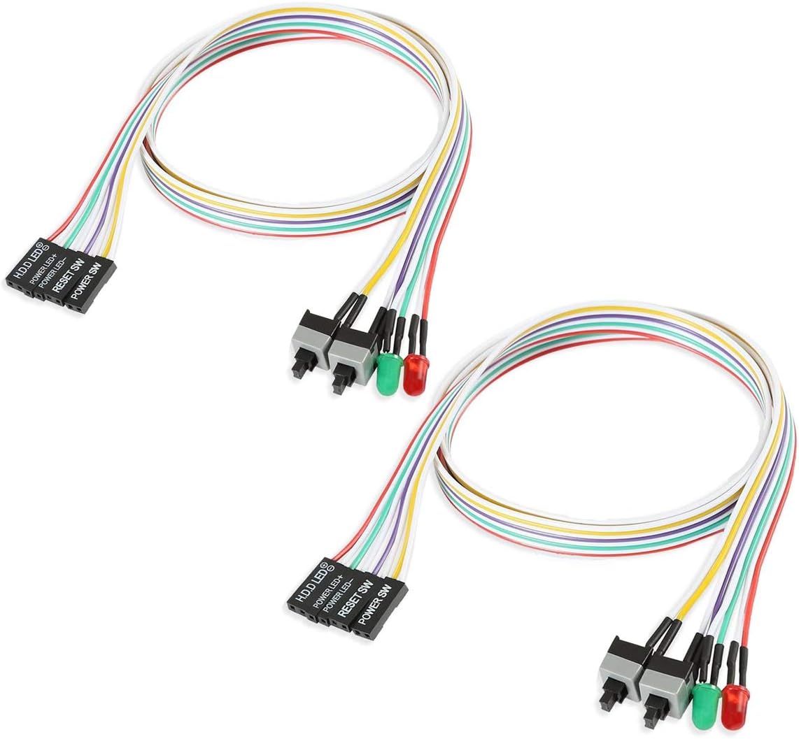 2-Pack Computer Case LED Light Red Green ATX Power Supply Reset HDD Switch Cable 27-inch Long ATX Case Front Bezel Wire Kit L468839