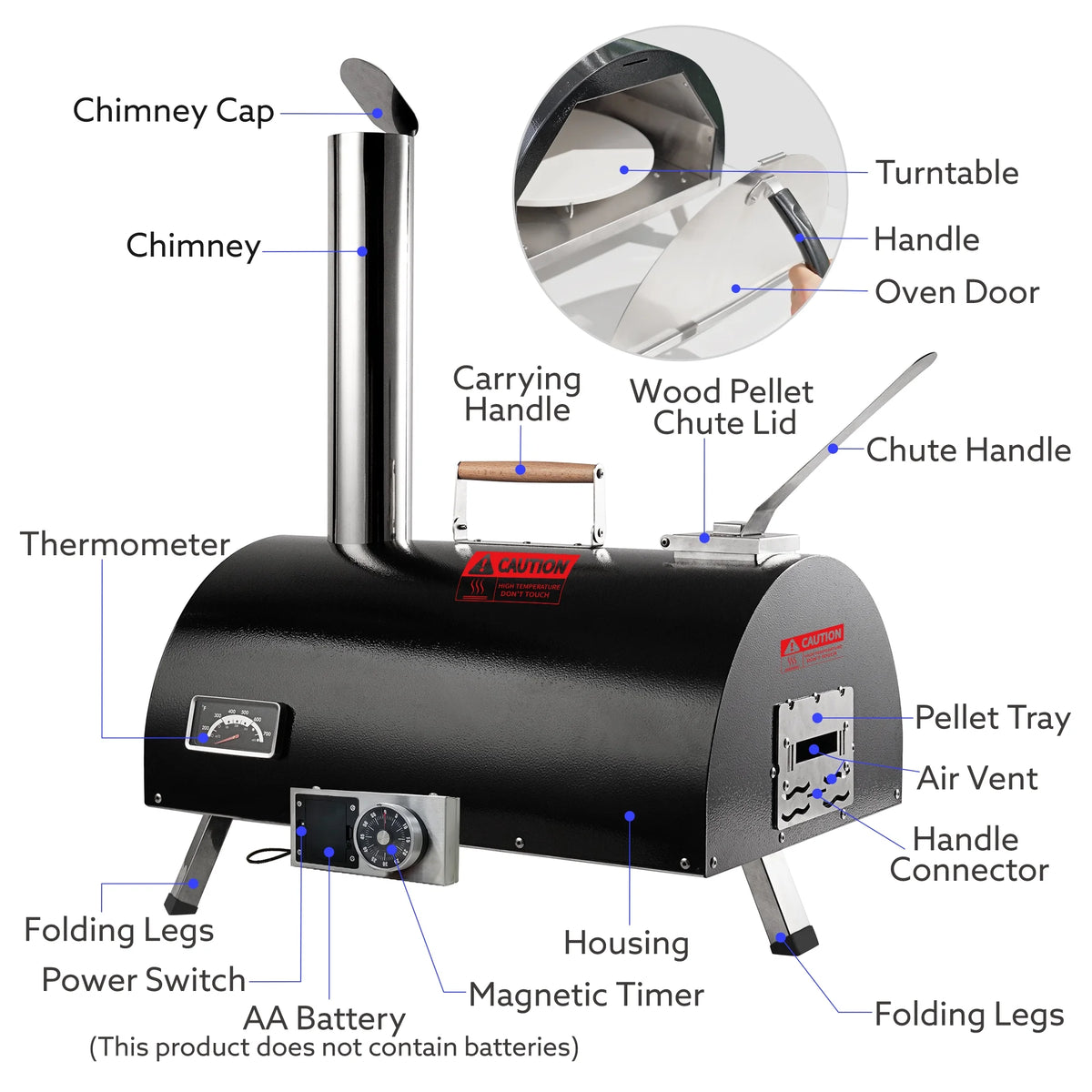 Portable Black Stainless Steel Wood Fired Pizza Oven with Carry Bag M513