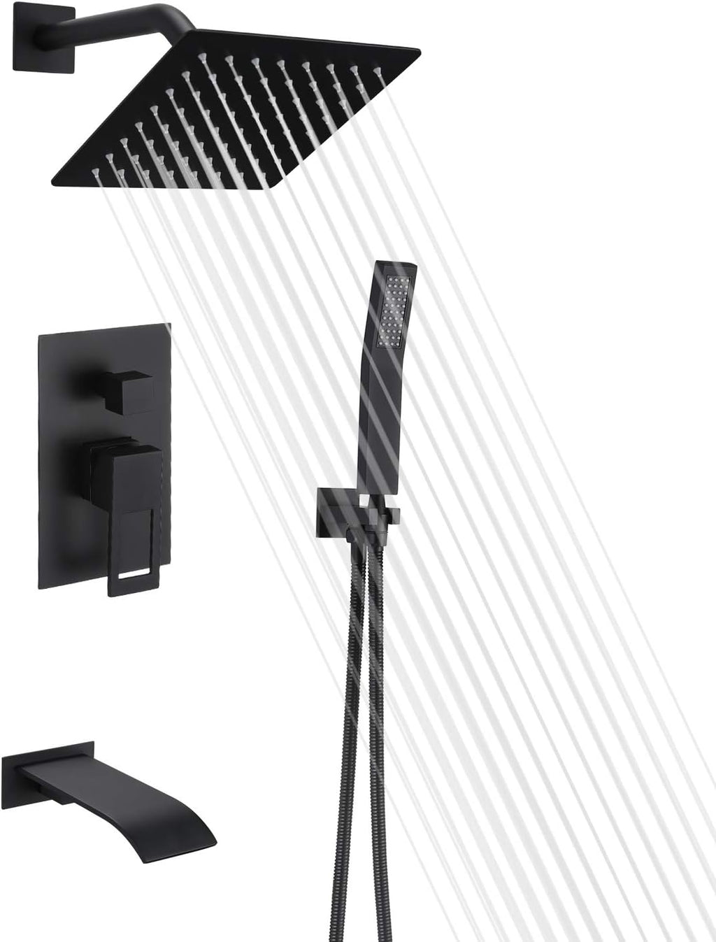 Matte Black Shower Faucet Set with Tub Spout and Handheld Shower Head B4802
