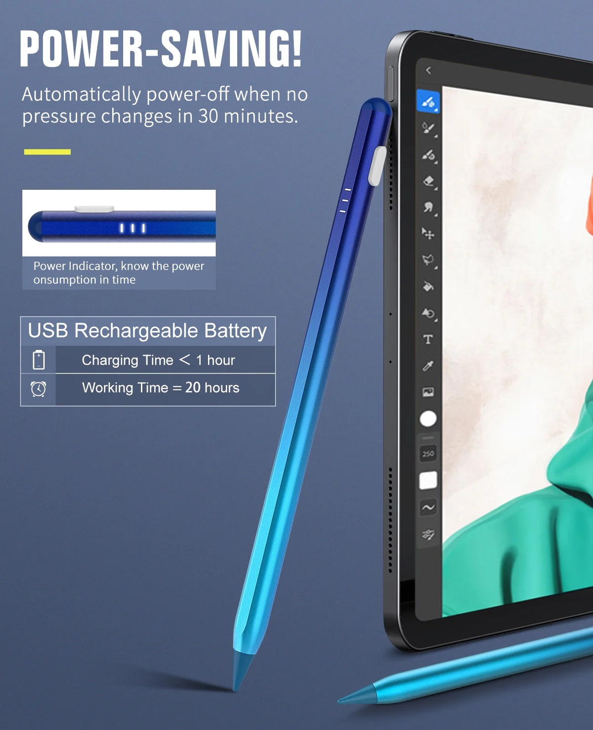 Gradient Blue Magnetic Stylus Pen for iPad T6368