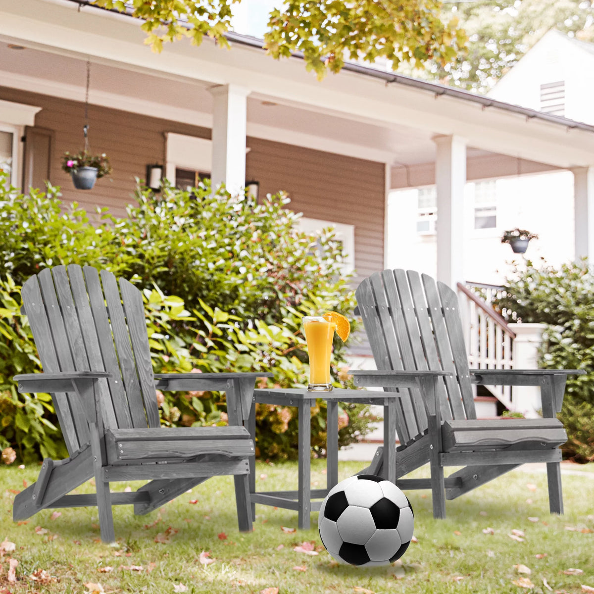 Gray Set of 2 Cedar Wood Folding Adirondack Chair H414666