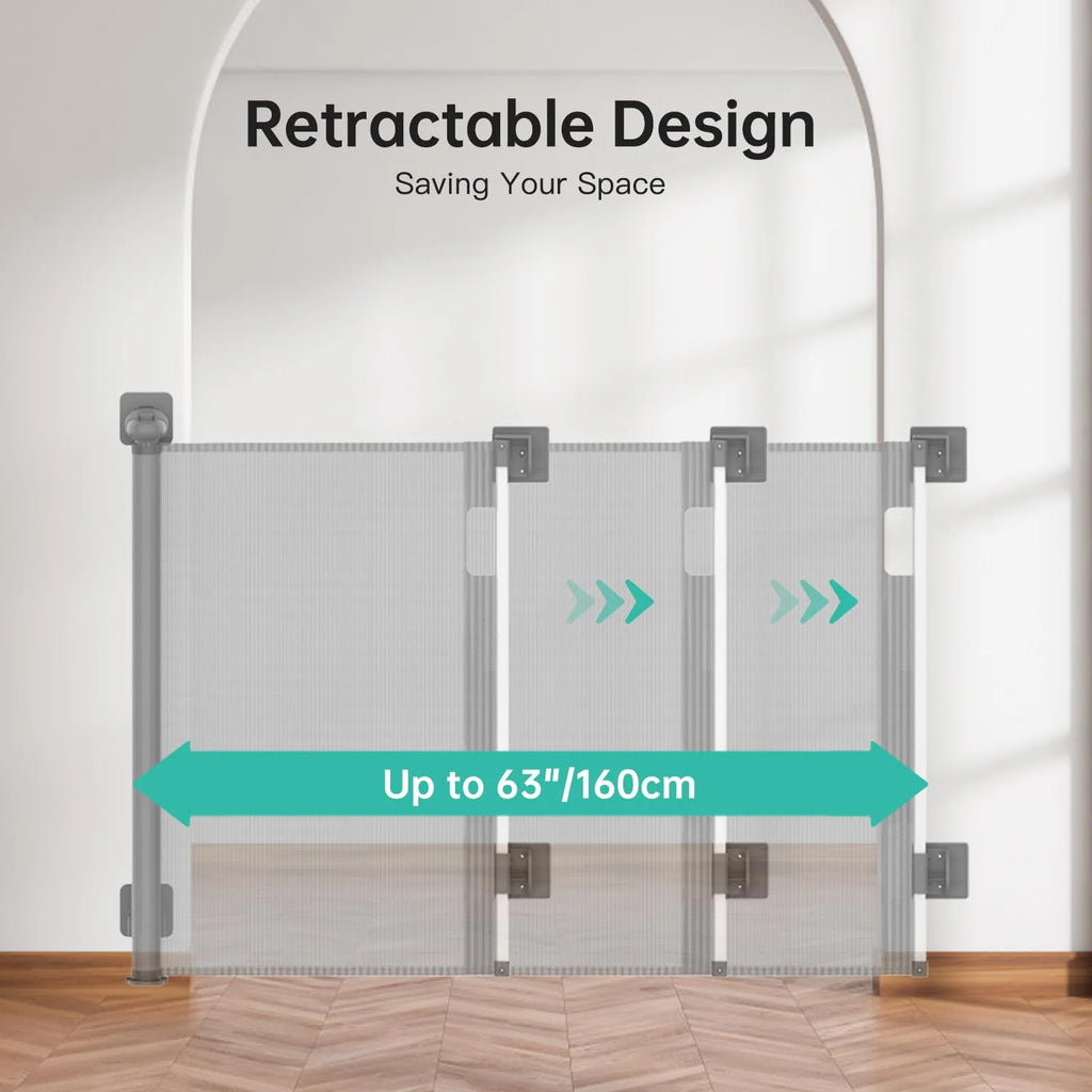 Retractable Baby Gate 33" Tall 63" Wide Gray J1443