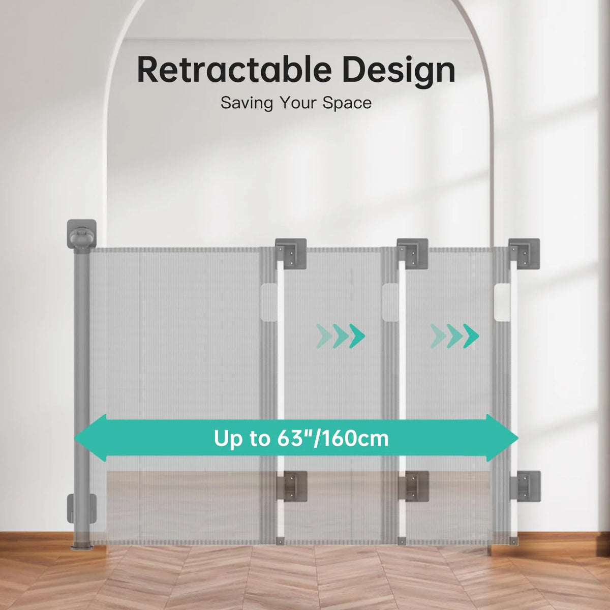 Retractable Baby Gate 33" Tall 63" Wide Gray J1443