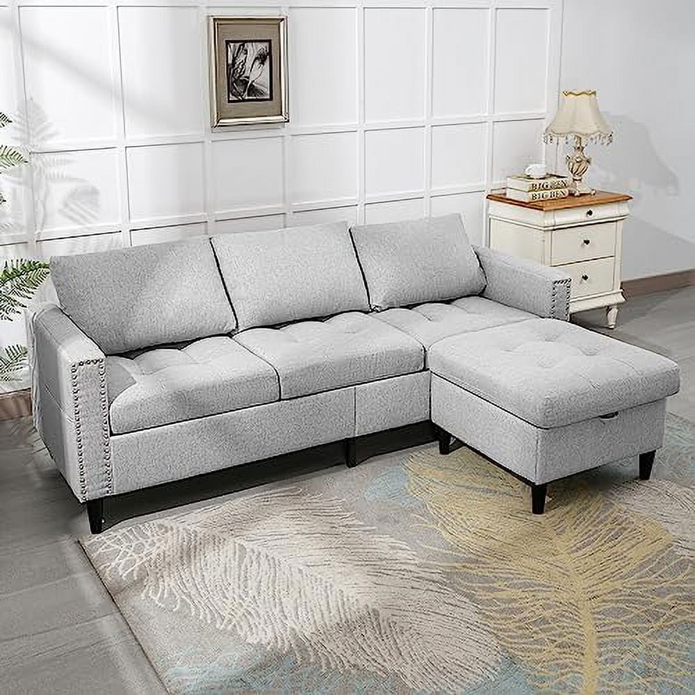 Reversible 3 Seat L Shaped Sectional Sofa Bed with Ottoman Chaise Beige H340