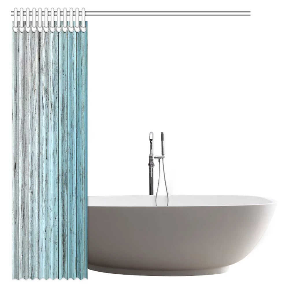 Fabric Shower Curtain Set with Hooks, 66 X 72 Inches, Teal Grey C813