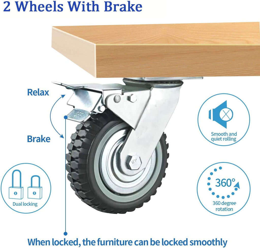 6 inch All Swivel Caster Wheels, Heavy Duty 4Pcs Pack Anti-Skid Rubber Swivel Casters with 360 Degree Top Plate D2768