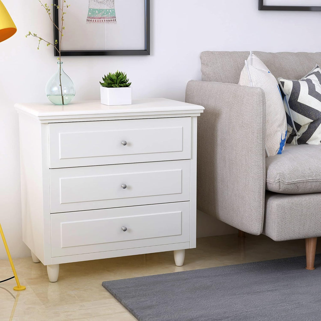 White 3 Drawer Nightstand U8252