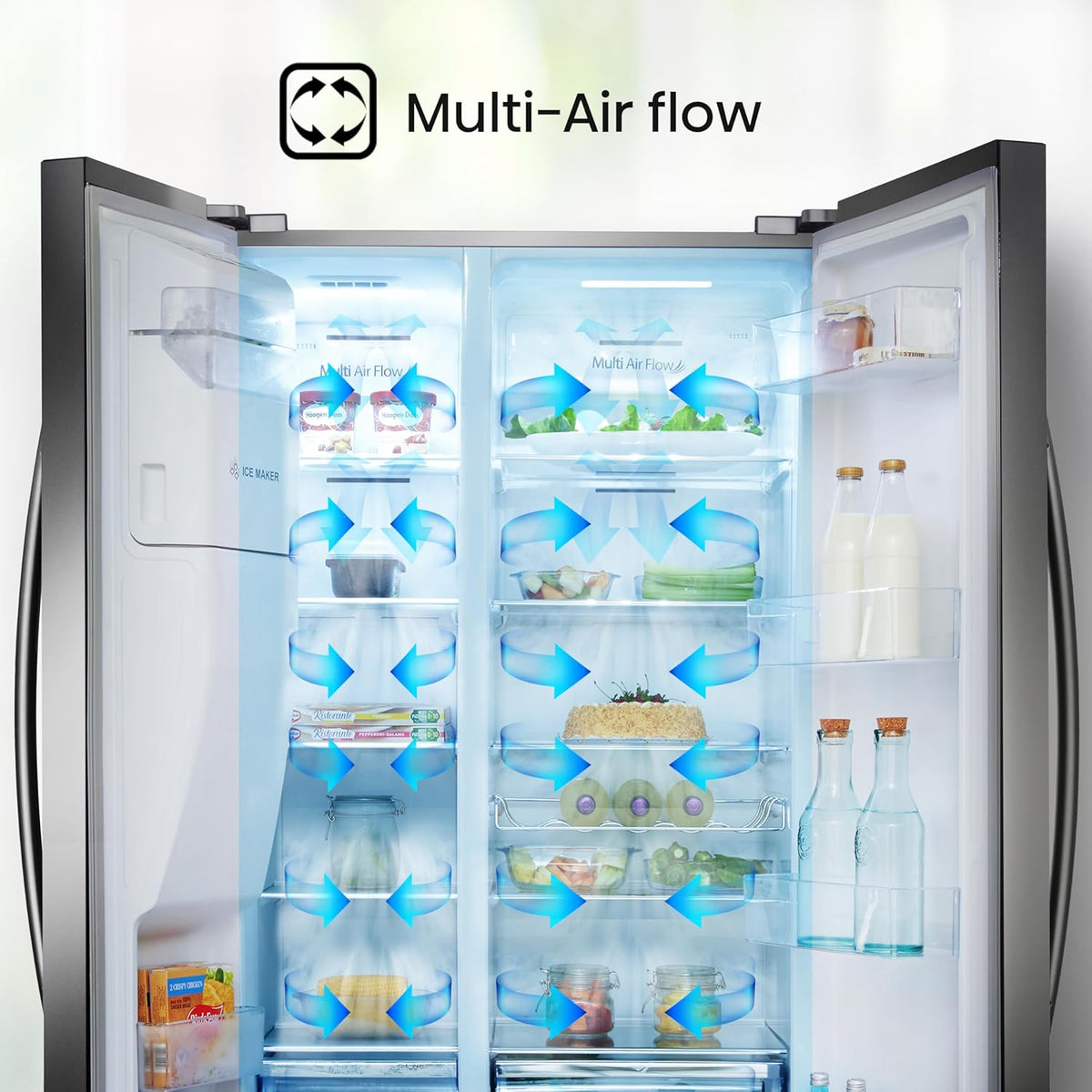 Stainless Steel Freestanding Side-by-Side Fridge Freezer with Water and Ice Dispenser N2788