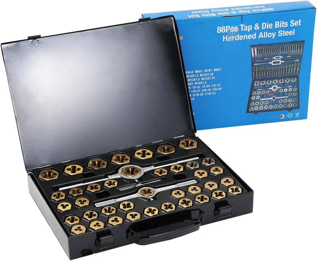 86 Piece Metric and SAE Standard Tap and Die Set with Metal Carrying Case L18970