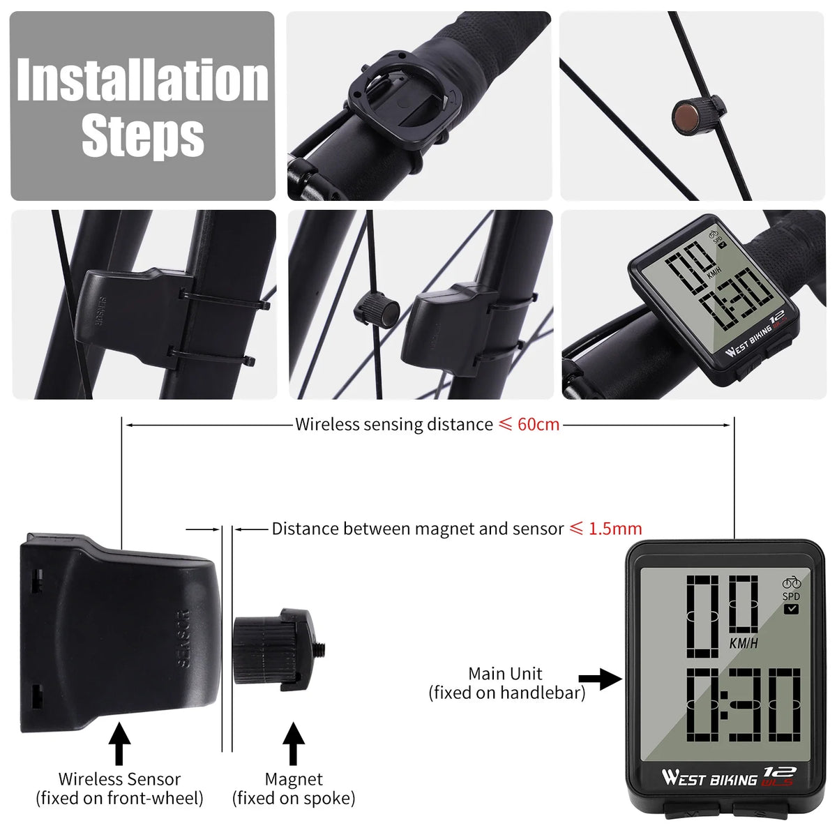 Black Wireless Bicycle Speedometer Y56250