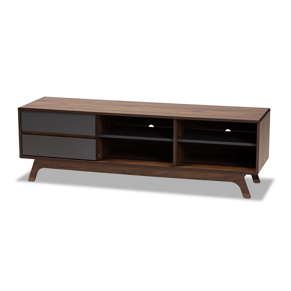 Grey and Walnut 2-Drawer Wood TV Stand Q13034