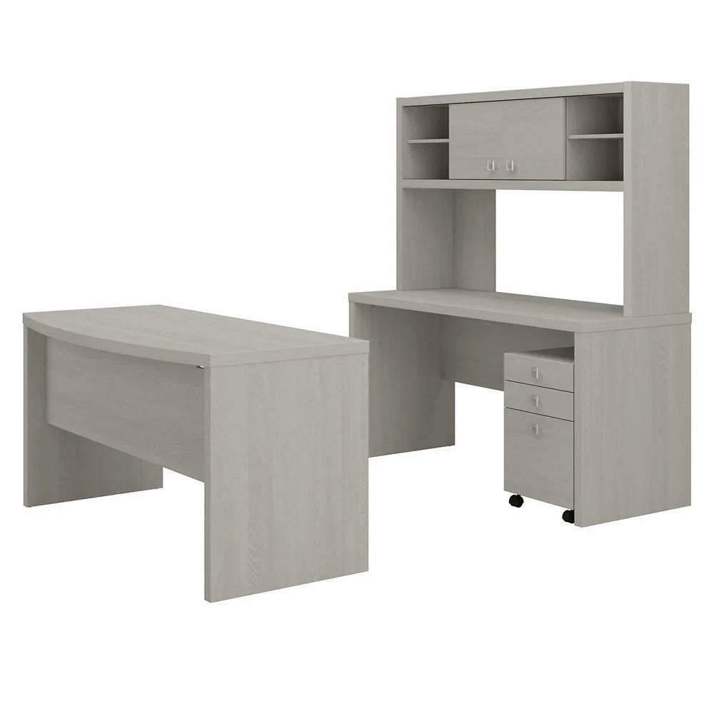 Gray Sand Desk and Credenza with Drawers S43677
