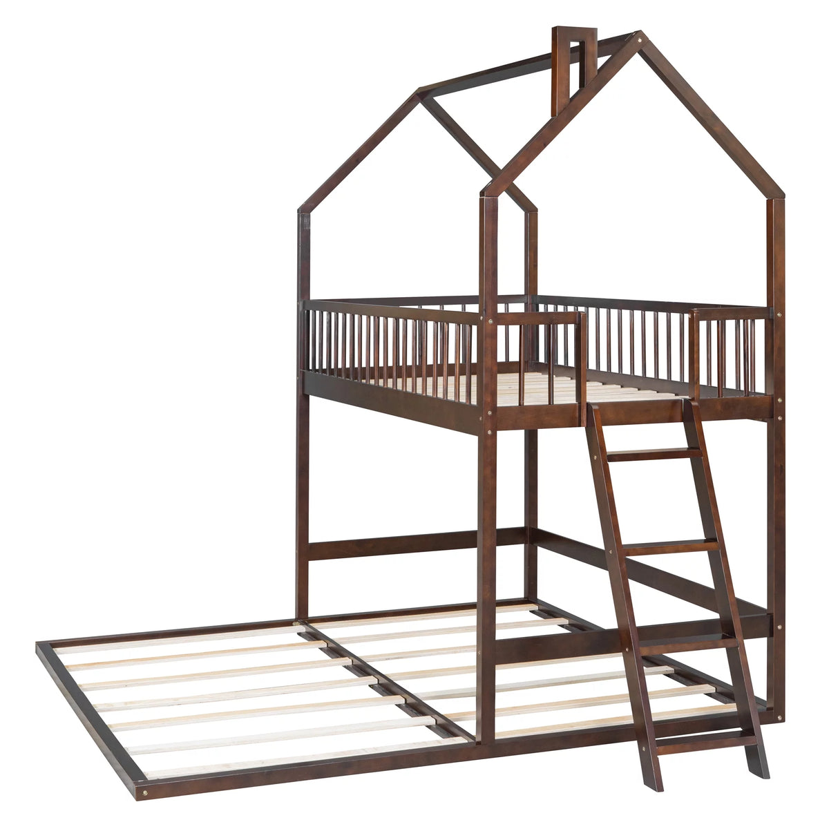 Twin Over Twin House Bunk Bed with Trundle and Roof Z3180
