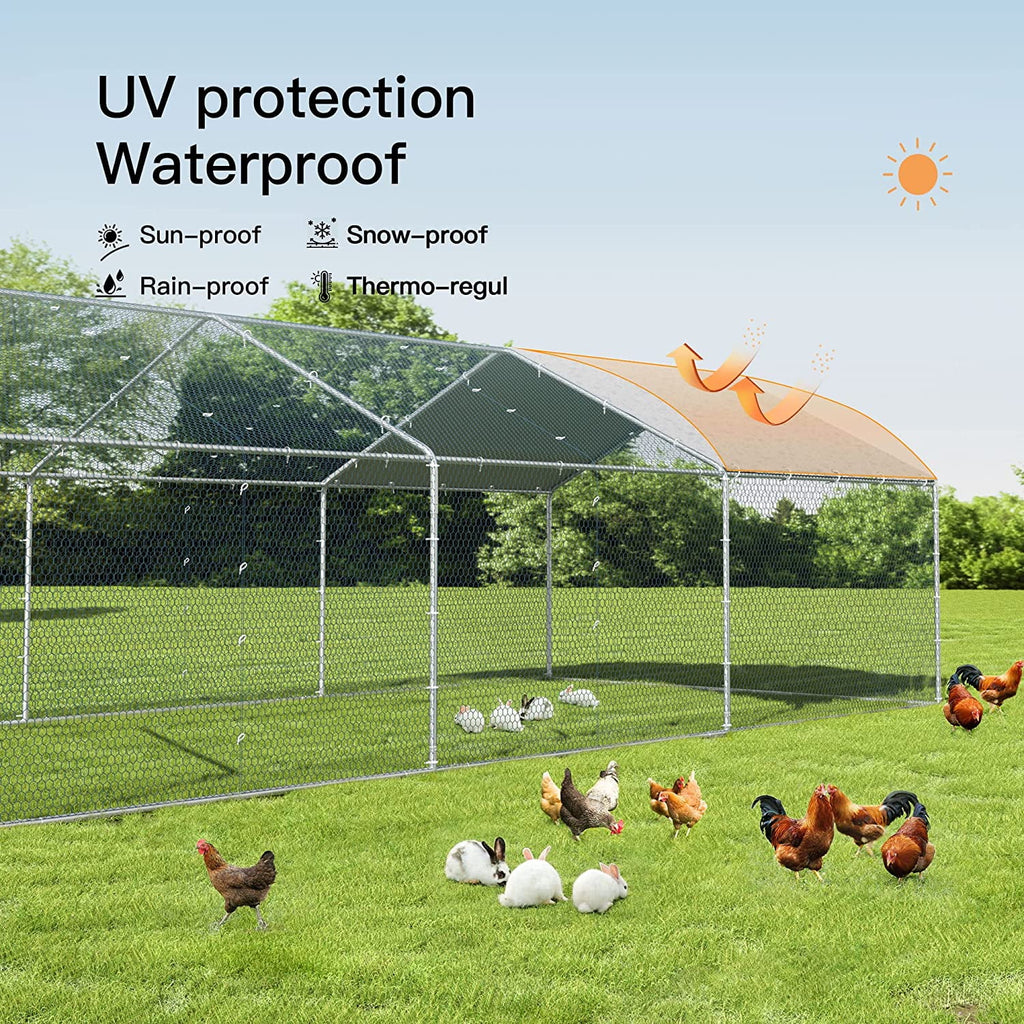 Large Metal Walk-in Chicken Coop with Waterproof UV Protection Cover J654534