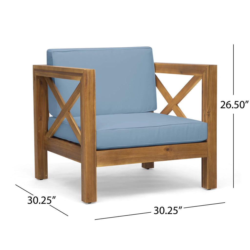 Teak and Blue Acacia Wood 5 Seater Sofa Chat Set O582766
