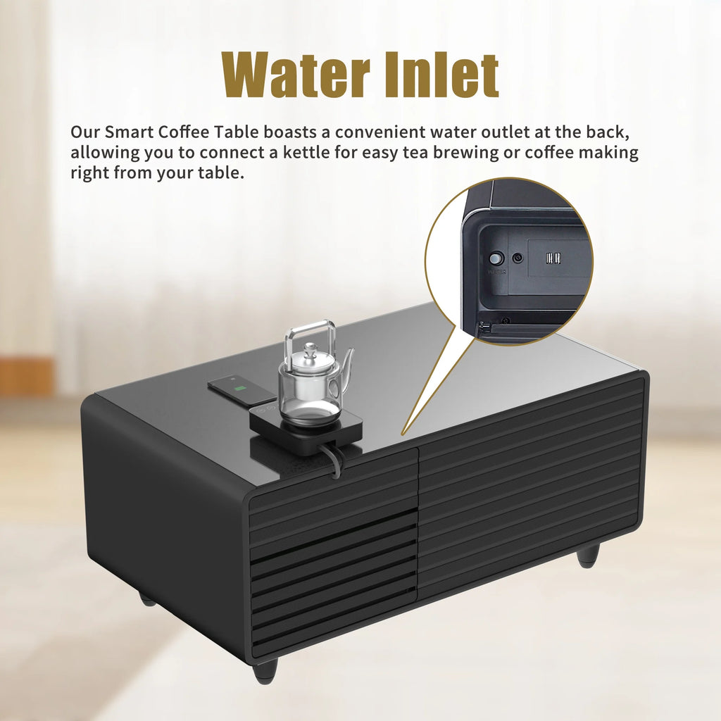 41.5" Smart Coffee Table with Fridge Drawers, Wireless Charging, USB Ports and Outlet, Black O640
