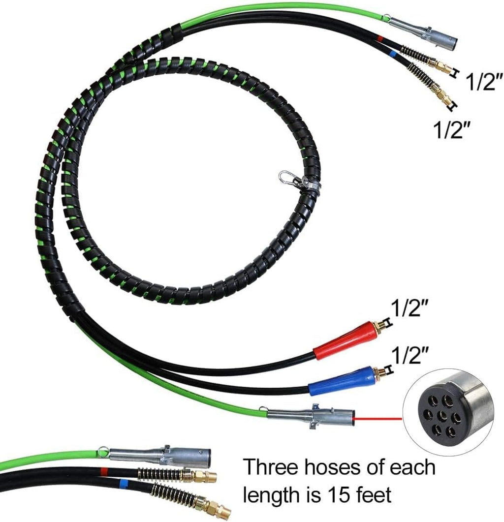 3-in-1 Air Line Hose and ABS 7 Way Electrical Assemblies for Truck (12 foot) V215