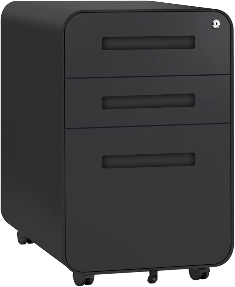 Pink 3 Drawer Rolling File Cabinet with Lock and Wheels, Metal Steel Frame K9563