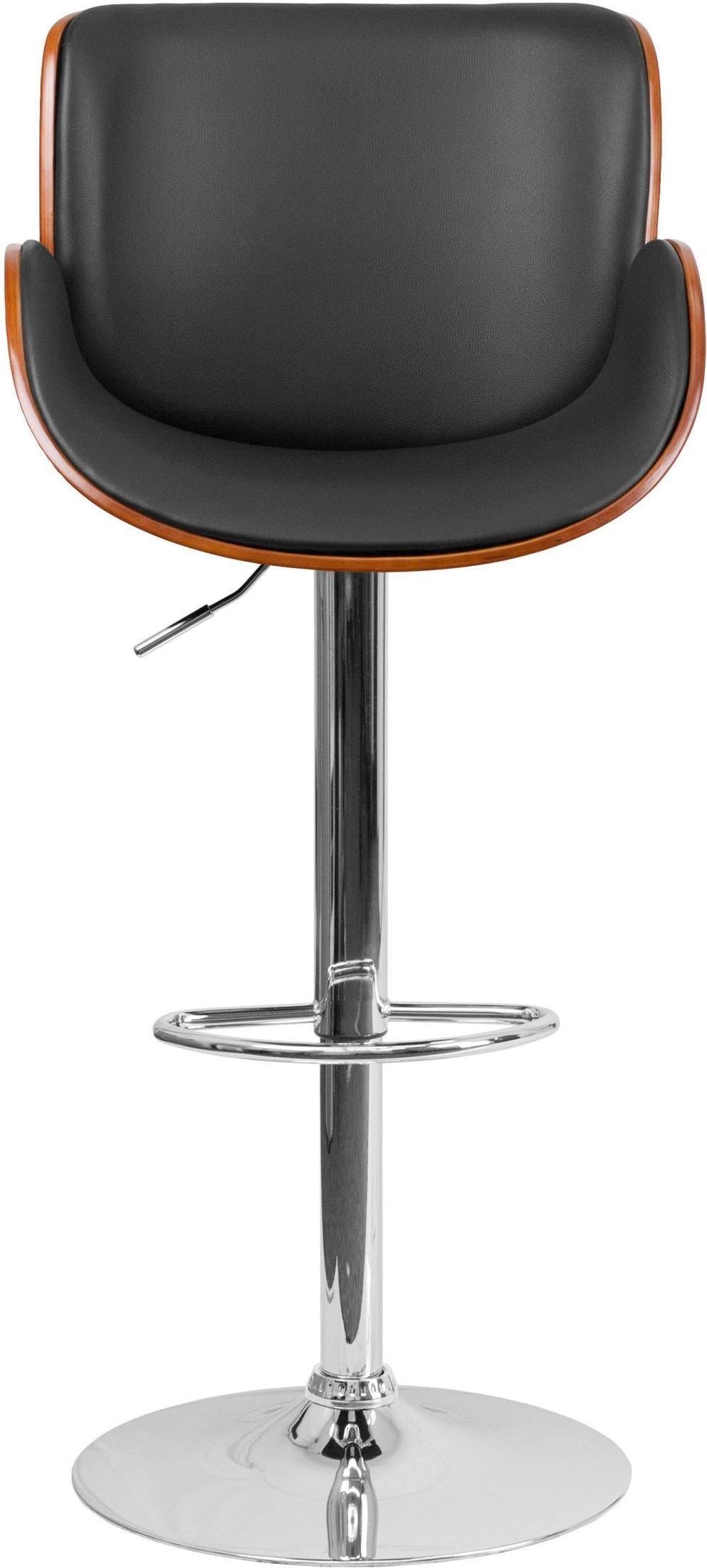 Walnut Bentwood Adjustable Height Barstool with Curved Black Vinyl Seat U8412