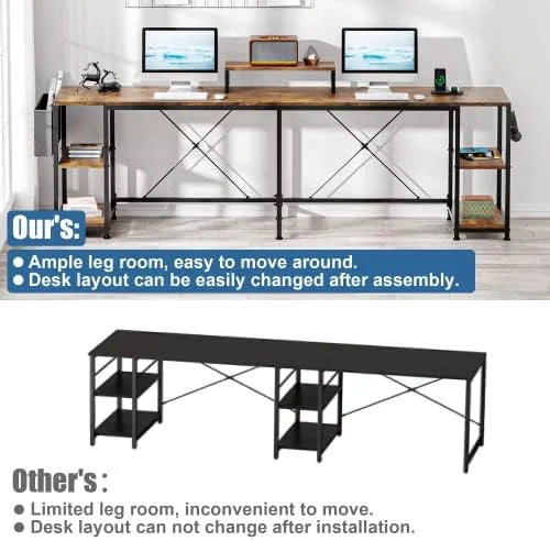 L Shaped Desk with Shelves Monitor Stand Bag Hooks Black Y960334