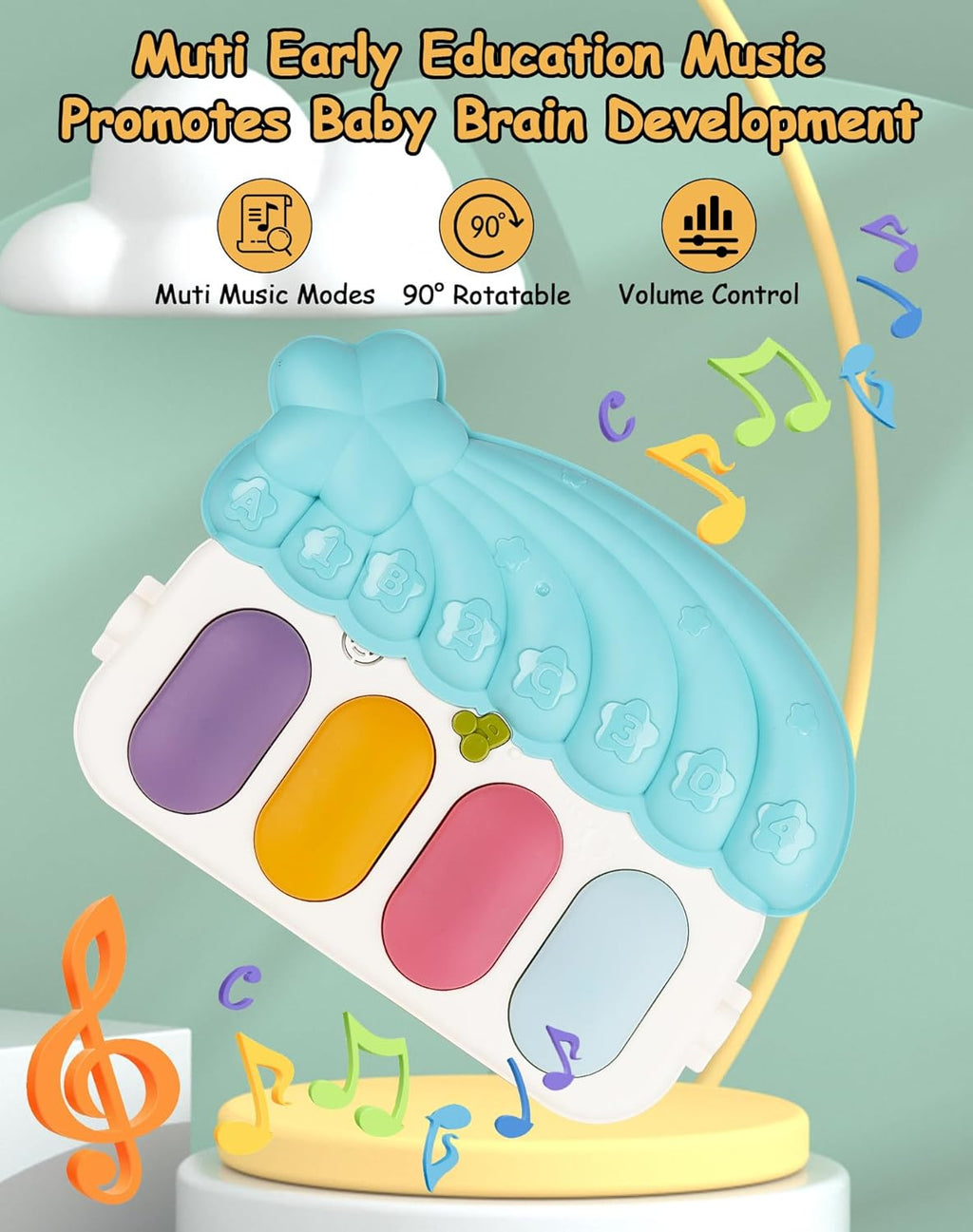 Blue Foldable Tummy Time Play Mat with Piano Gym G92890