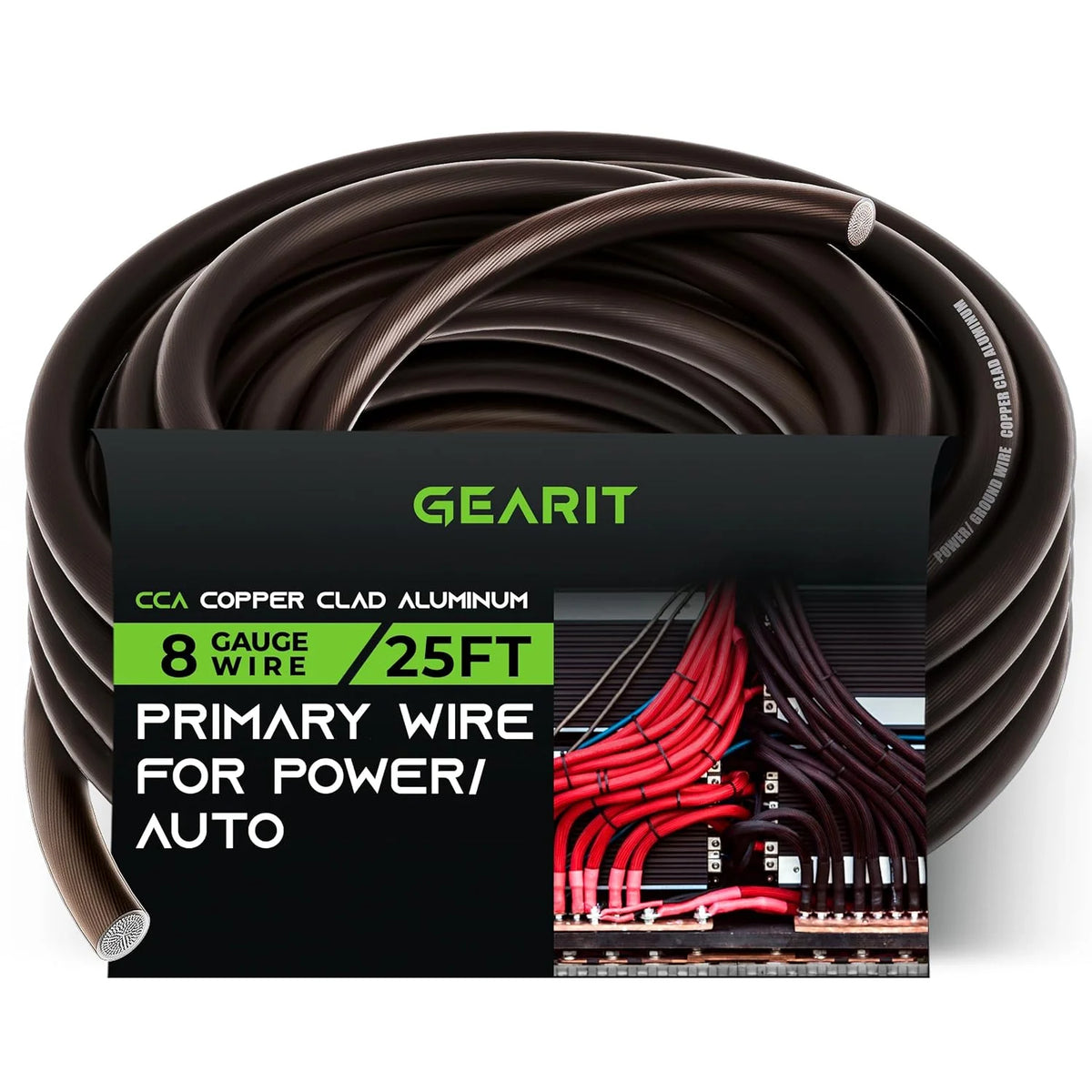 8 Gauge Wire 25ft Black Translucent Copper Clad Aluminum Primary Wire V22905