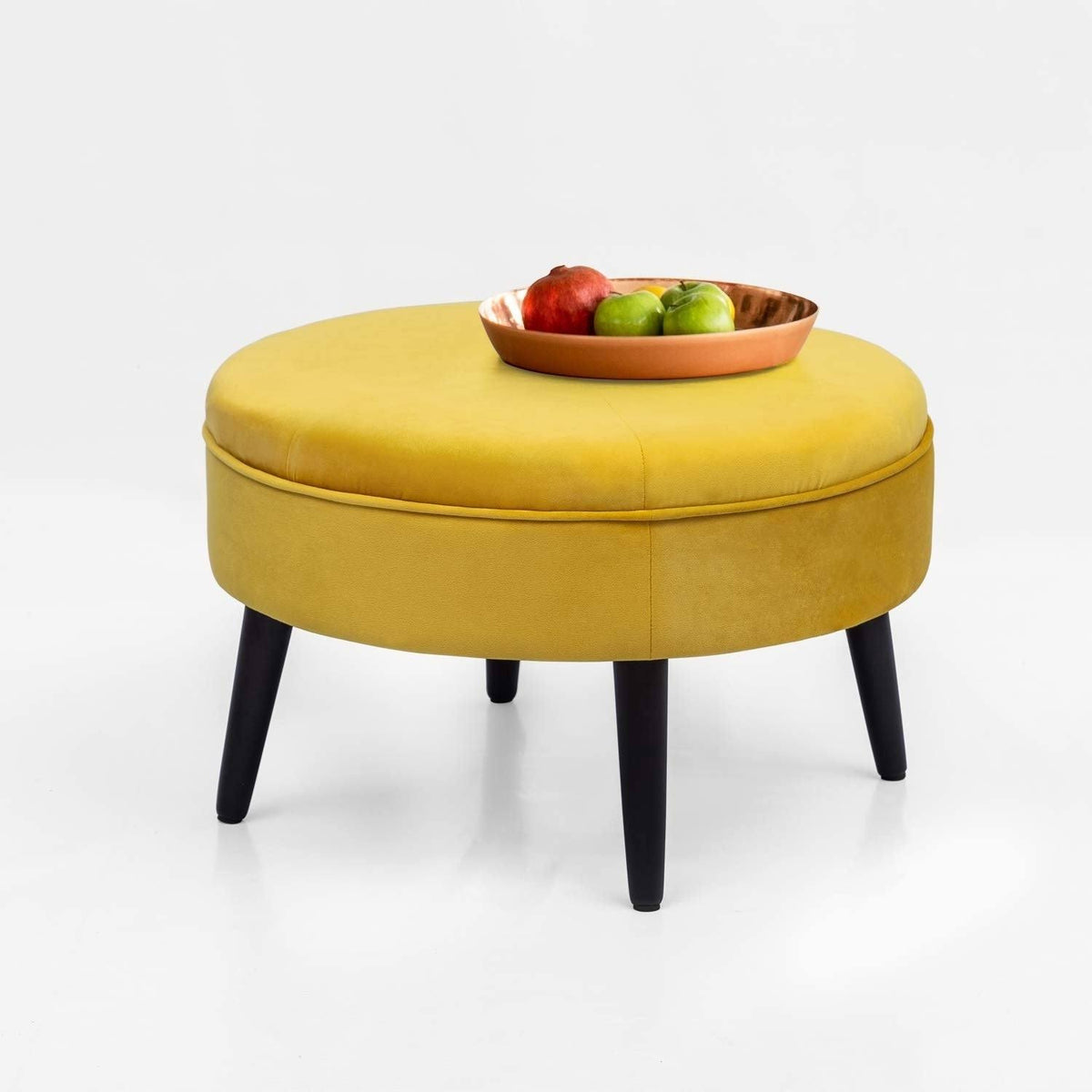 Yellow Round Tufted Fabric Ottoman P5493